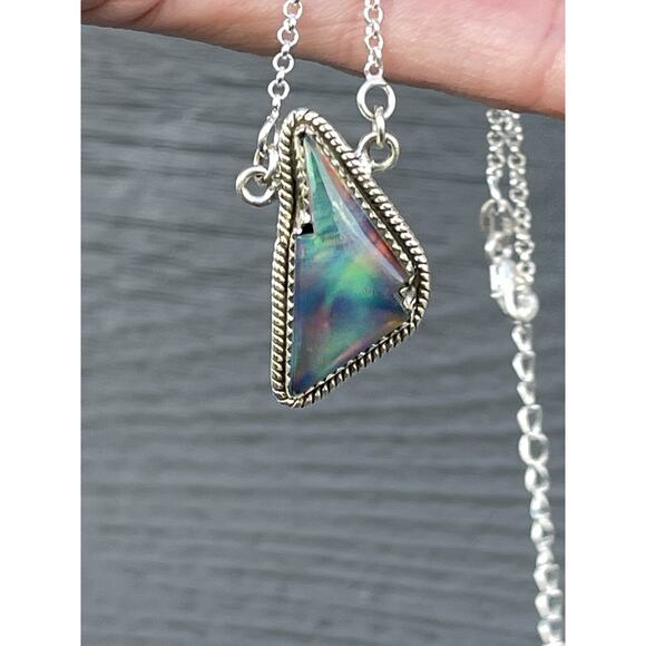 Aurora Opal Sterling Silver Lightning Bolt Necklace 16-18” Southwest Boho Flash - Picture 3 of 7